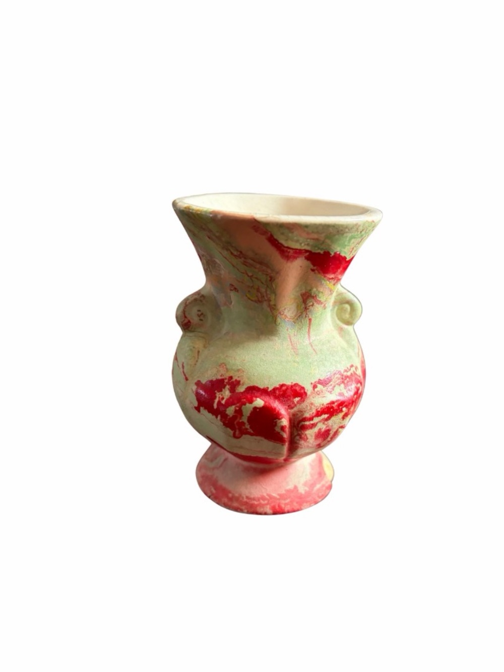 Vintage 1930’s/40’s Art Deco Morton Pottery End of Day 4” Ceramic Swirl Bus Vase